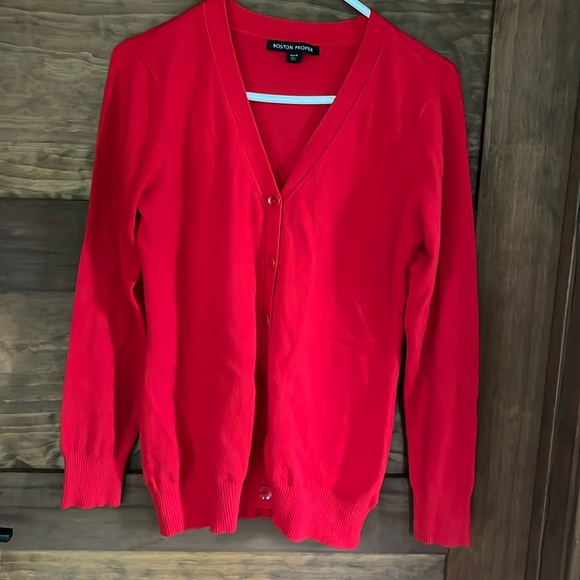 Boston Proper Red Cardigan - Picture 1 of 4